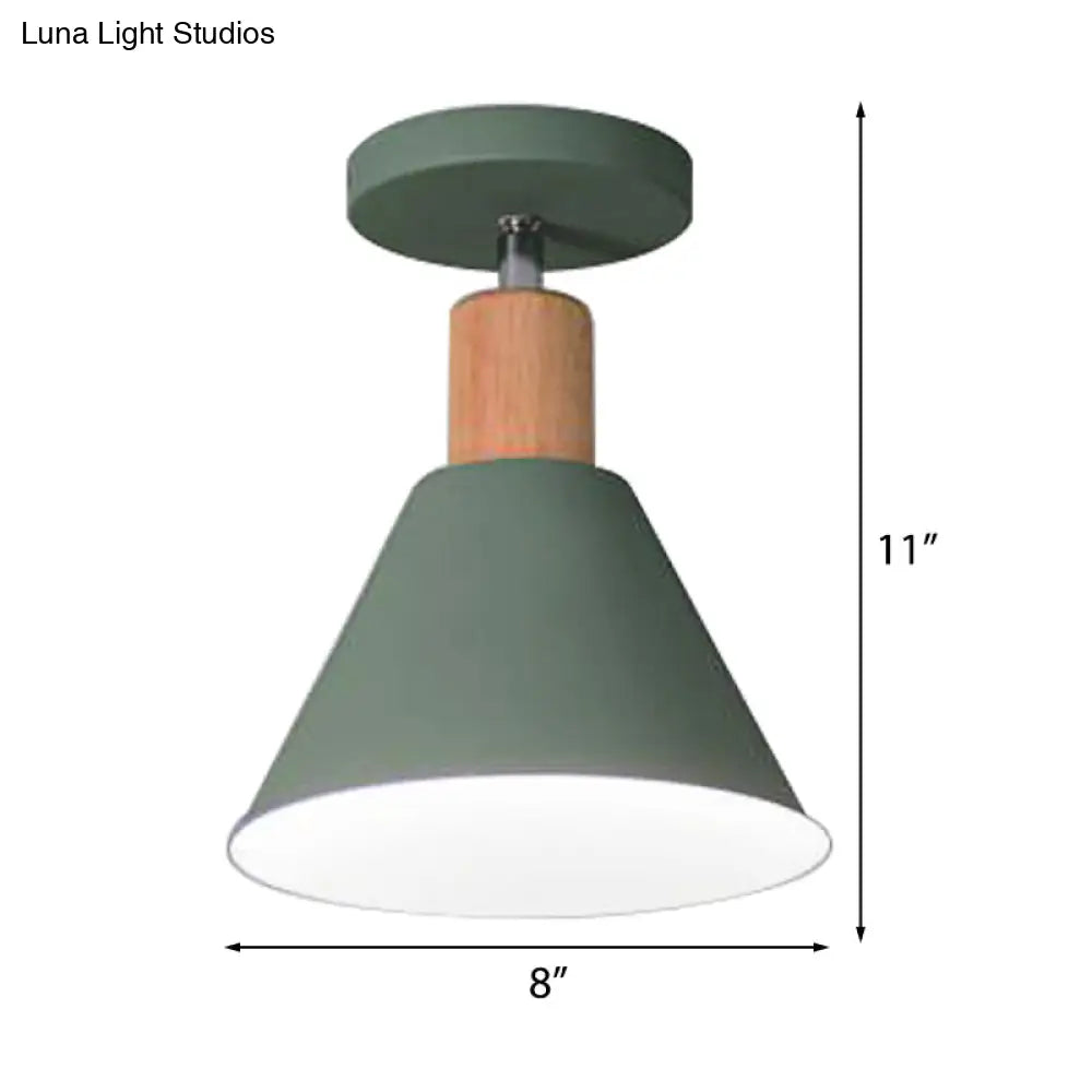 Contemporary Semi-Flushmount Ceiling Lamp - Green/White/Gray Nordic Metal 1 Bulb Indoor With Shade