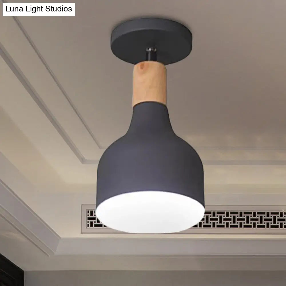 Contemporary Semi-Flushmount Ceiling Lamp - Green/White/Gray Nordic Metal 1 Bulb Indoor With Shade