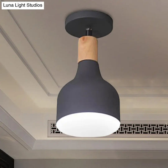 Contemporary Semi-Flushmount Ceiling Lamp - Green/White/Gray Nordic Metal 1 Bulb Indoor With Shade