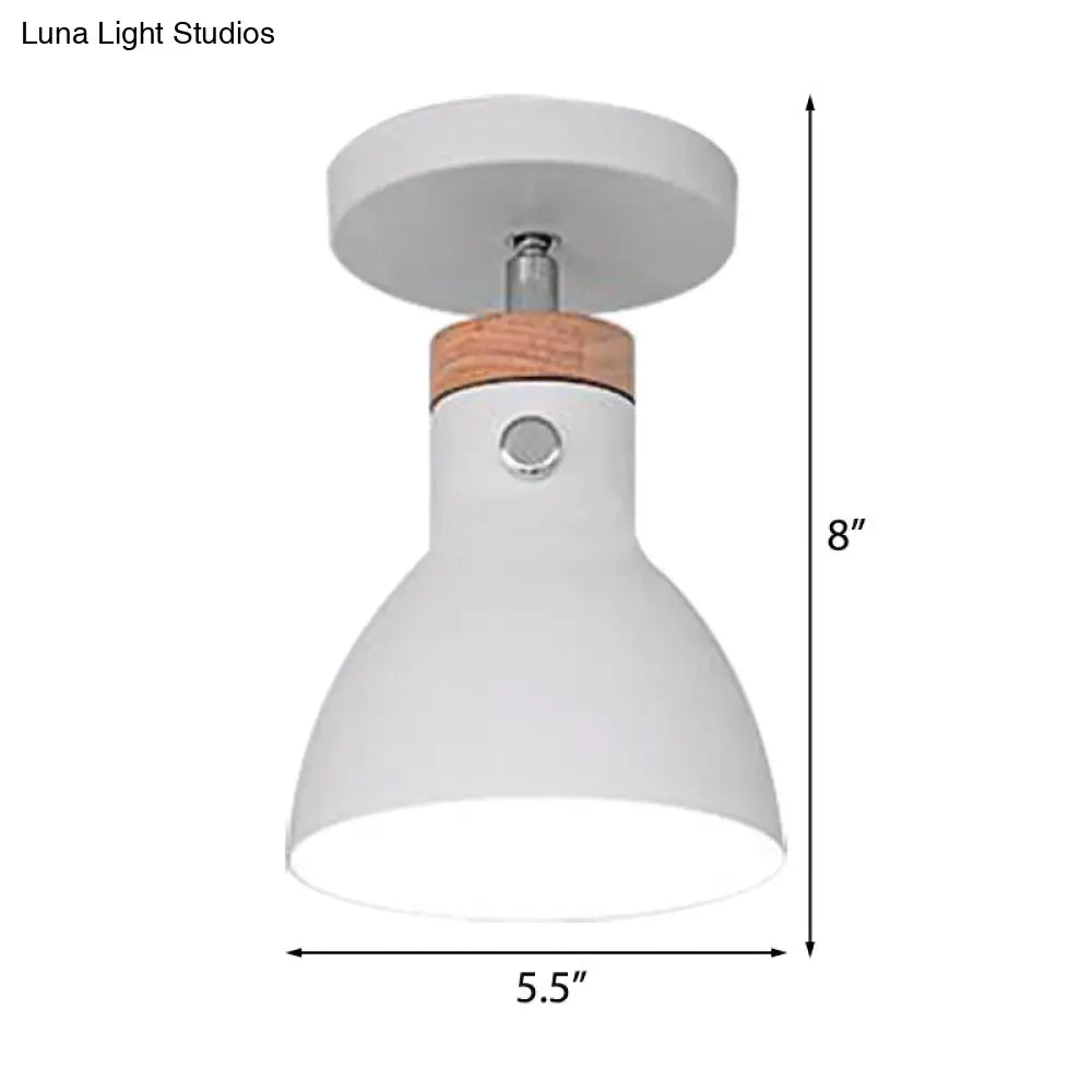 Contemporary Semi-Flushmount Ceiling Lamp - Green/White/Gray Nordic Metal 1 Bulb Indoor With Shade