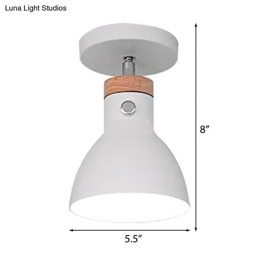 Contemporary Semi-Flushmount Ceiling Lamp - Green/White/Gray Nordic Metal 1 Bulb Indoor With Shade