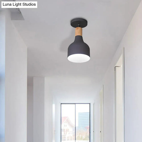 Contemporary Semi-Flushmount Ceiling Lamp - Green/White/Gray Nordic Metal 1 Bulb Indoor With Shade