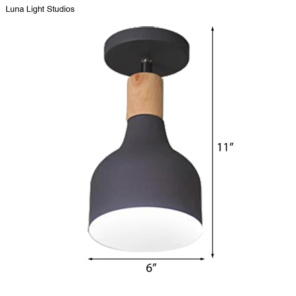 Contemporary Semi-Flushmount Ceiling Lamp - Green/White/Gray Nordic Metal 1 Bulb Indoor With Shade