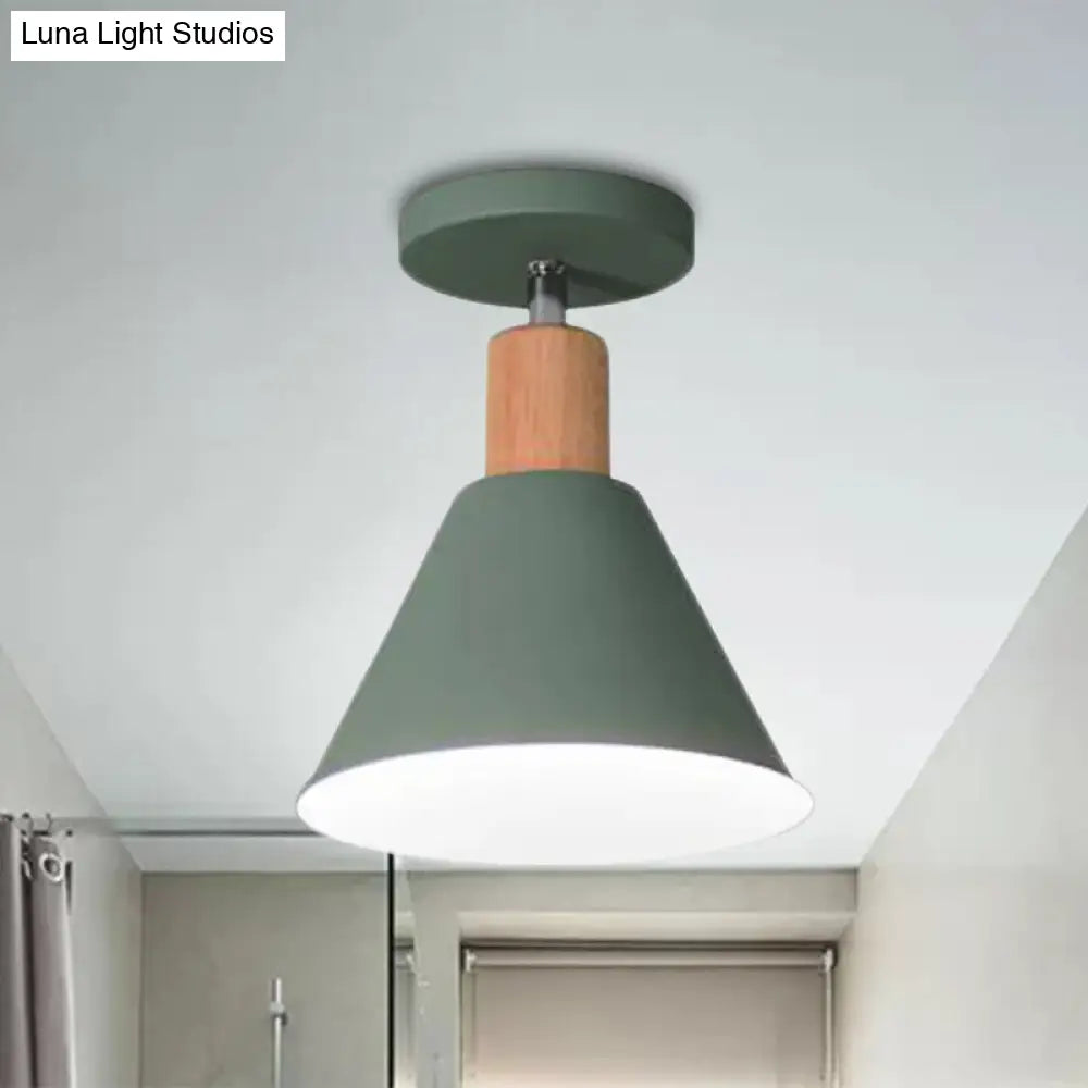Contemporary Semi-Flushmount Ceiling Lamp - Green/White/Gray Nordic Metal 1 Bulb Indoor With Shade