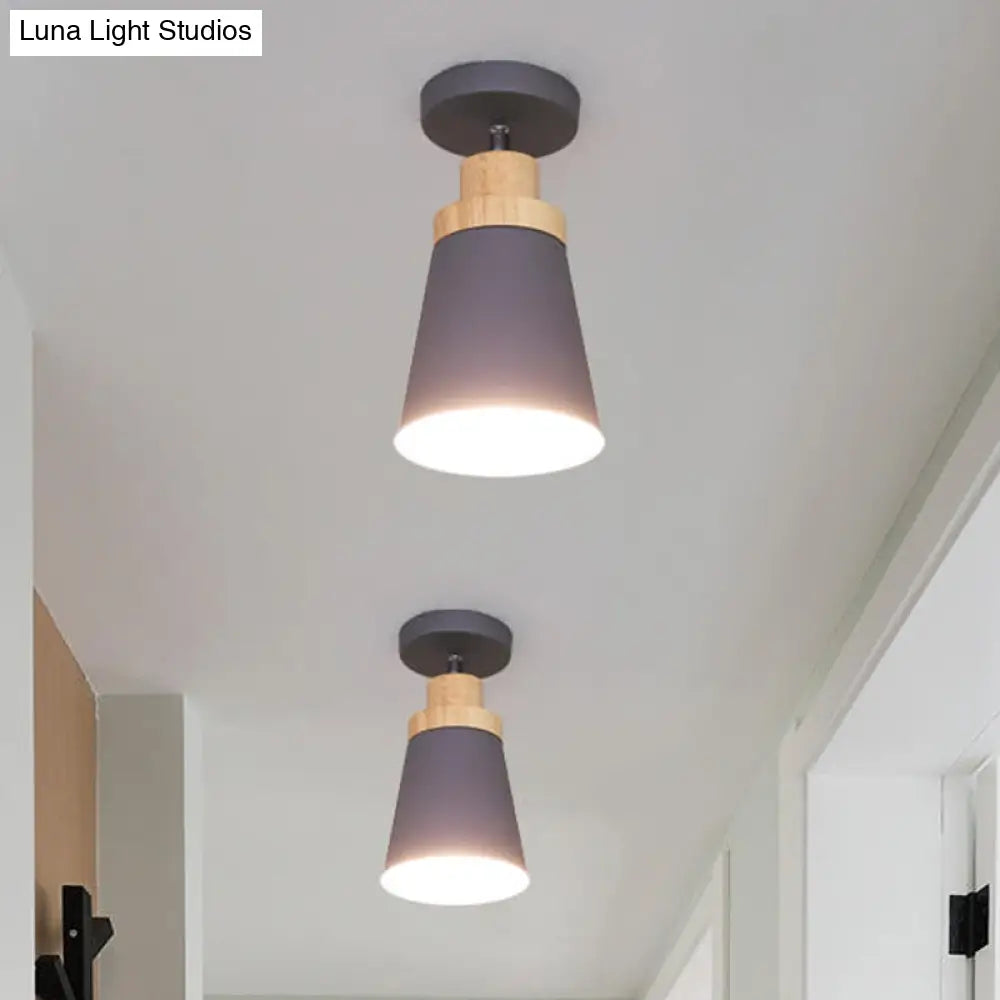 Contemporary Semi-Flushmount Ceiling Lamp - Green/White/Gray Nordic Metal 1 Bulb Indoor With Shade