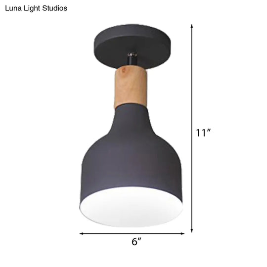 Contemporary Semi-Flushmount Ceiling Lamp - Green/White/Gray Nordic Metal 1 Bulb Indoor With Shade