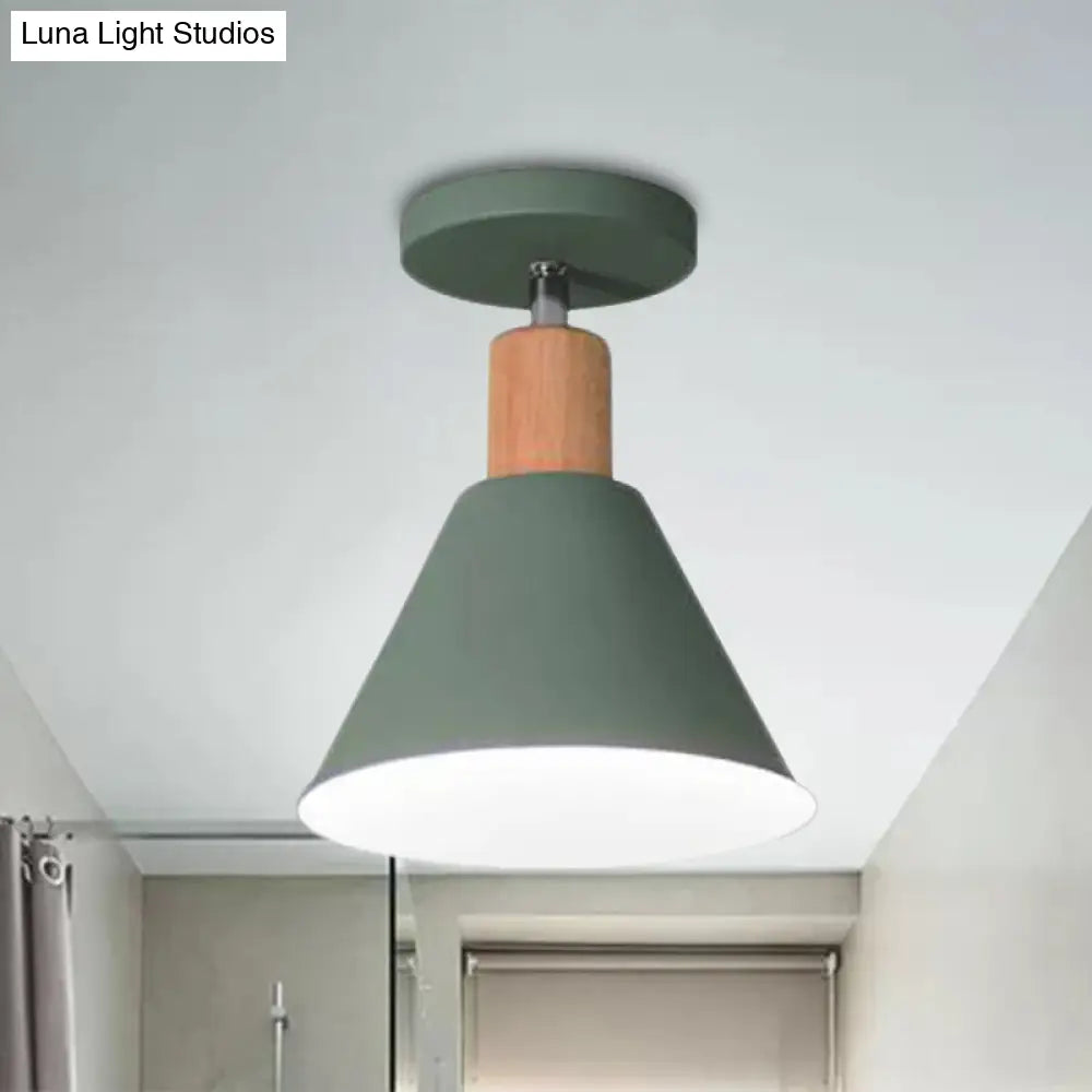 Contemporary Semi-Flushmount Ceiling Lamp - Green/White/Gray Nordic Metal 1 Bulb Indoor With Shade