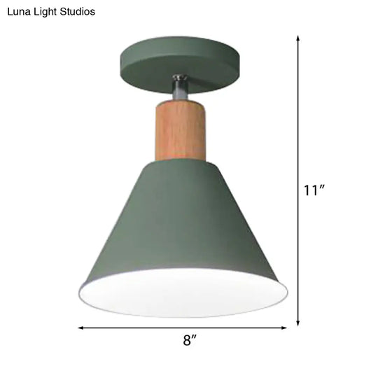 Contemporary Semi-Flushmount Ceiling Lamp - Green/White/Gray Nordic Metal 1 Bulb Indoor With Shade