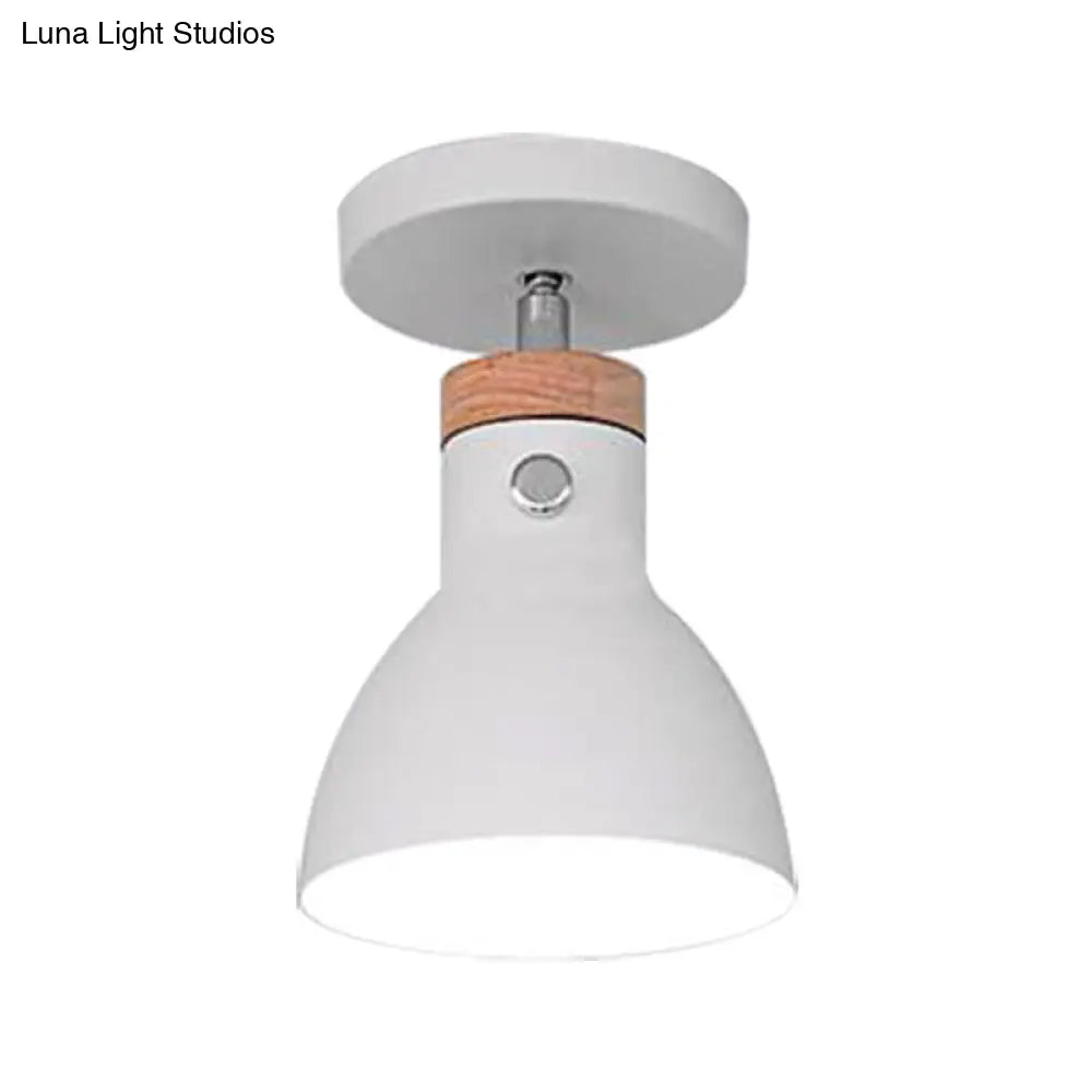 Contemporary Semi-Flushmount Ceiling Lamp - Green/White/Gray Nordic Metal 1 Bulb Indoor With Shade
