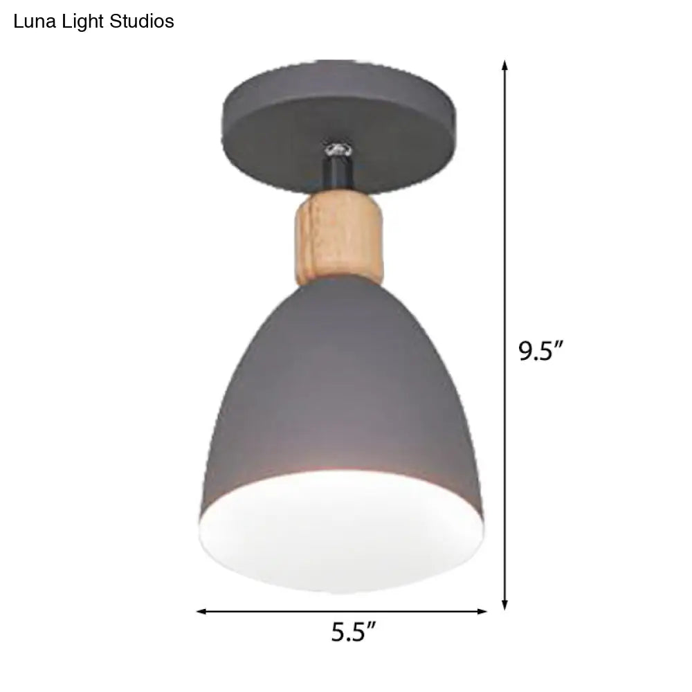 Contemporary Semi-Flushmount Ceiling Lamp - Green/White/Gray Nordic Metal 1 Bulb Indoor With Shade