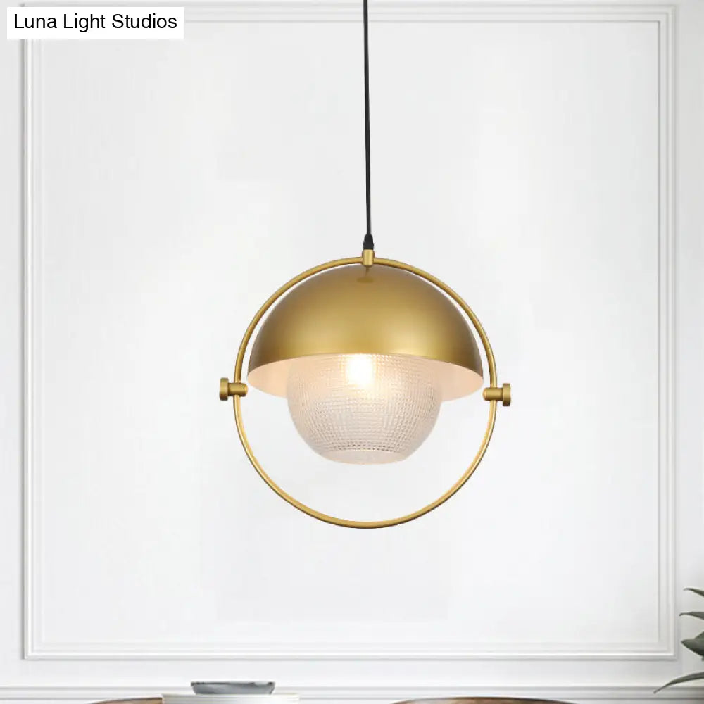Contemporary Semicircle Pendant Light Kit With 1 Bulb Blue/Gold Metal Finish And Clear Latticed