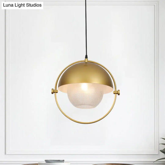 Contemporary Semicircle Pendant Light Kit With 1 Bulb Blue/Gold Metal Finish And Clear Latticed