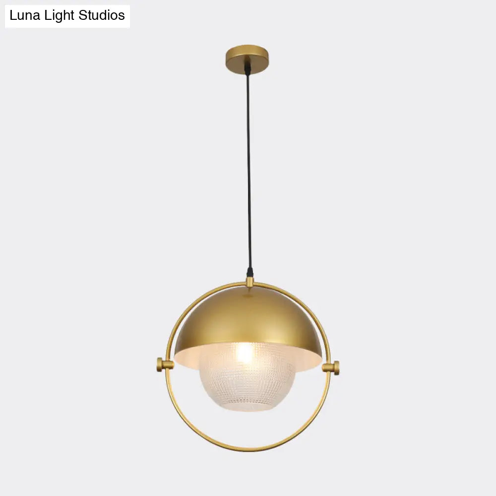 Blue/Gold Semicircle Pendant Light Kit With Clear Latticed Glass Shade.