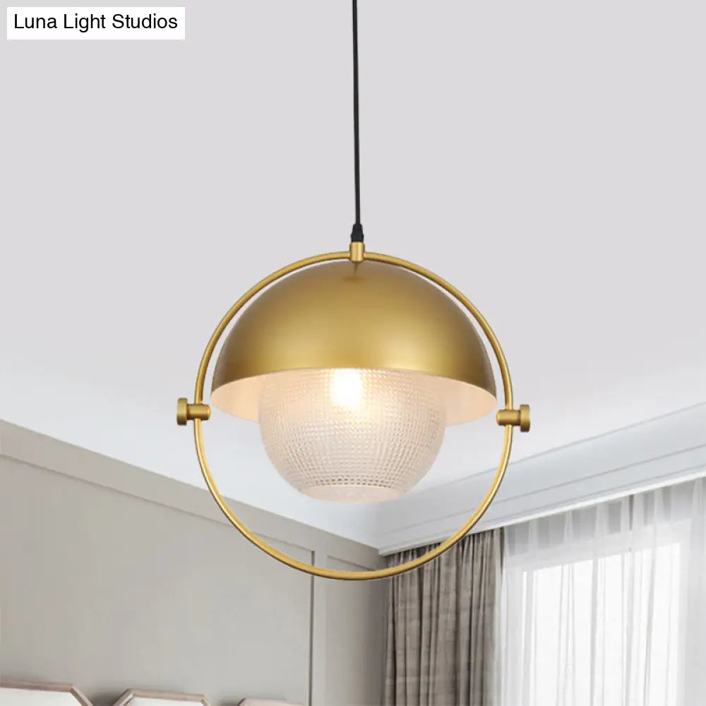 Blue/Gold Semicircle Pendant Light Kit With Clear Latticed Glass Shade. Gold