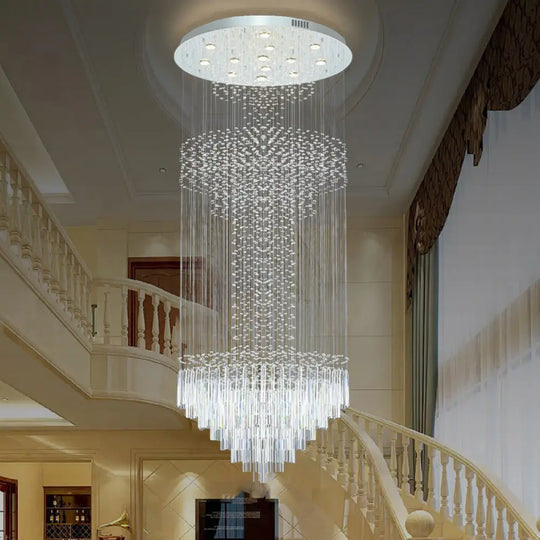 Contemporary Silver Crystal Led Cluster Pendant Light With 13 Heads And Rods