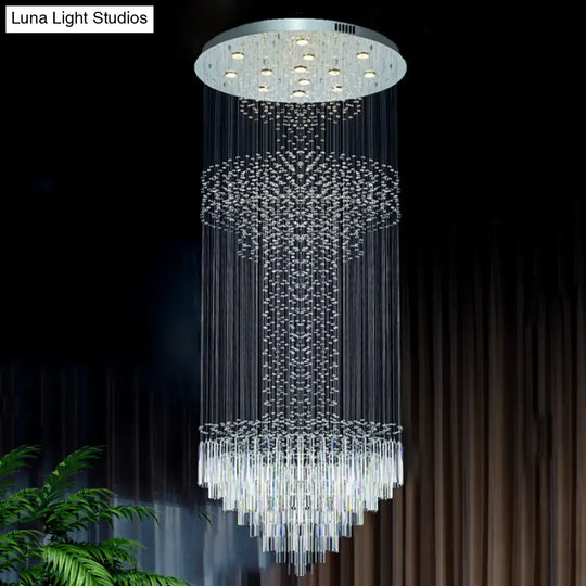 Contemporary Silver Crystal Led Cluster Pendant Light - 13-Head Orbs And Rods Hanging Design