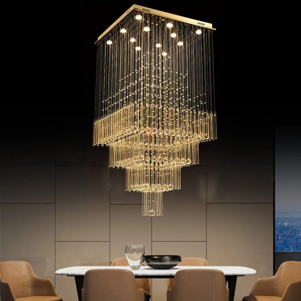 Contemporary Silver Crystal Suspension Lamp With 13 Led Lights - Stair Cluster Pendant Light
