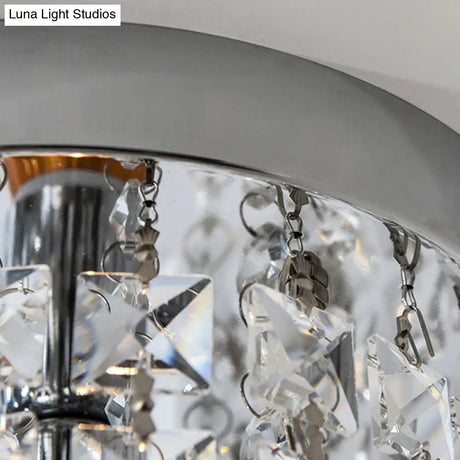 Contemporary Silver Round Crystal Flush Mount Ceiling Light - 1 - Light For Living Room
