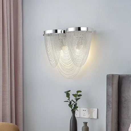 Contemporary Silver Tassels Living Room Metal Sconce - 2-Light Led Wall Lamp Fixture