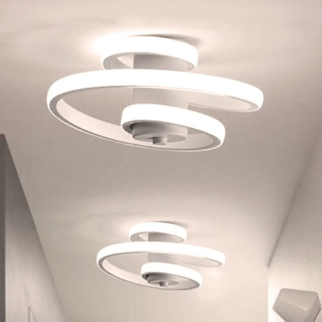 Contemporary Spiral Acrylic Led Ceiling Lamp With Warm/White/3-Color Light - White/Black Flush