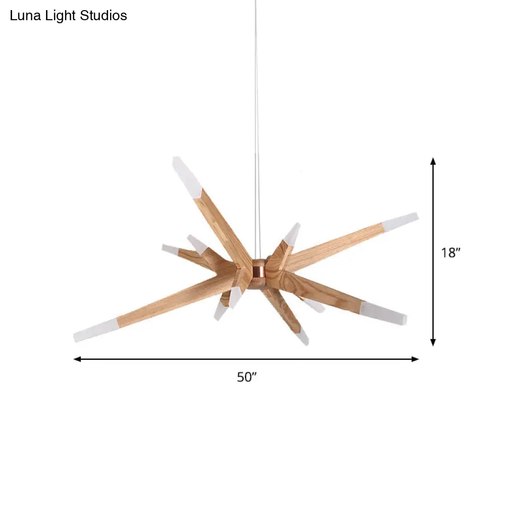 Contemporary Sputnik Chandelier Pendant Light 12 Lights Acrylic Led Hanging Ceiling With Wood Shade