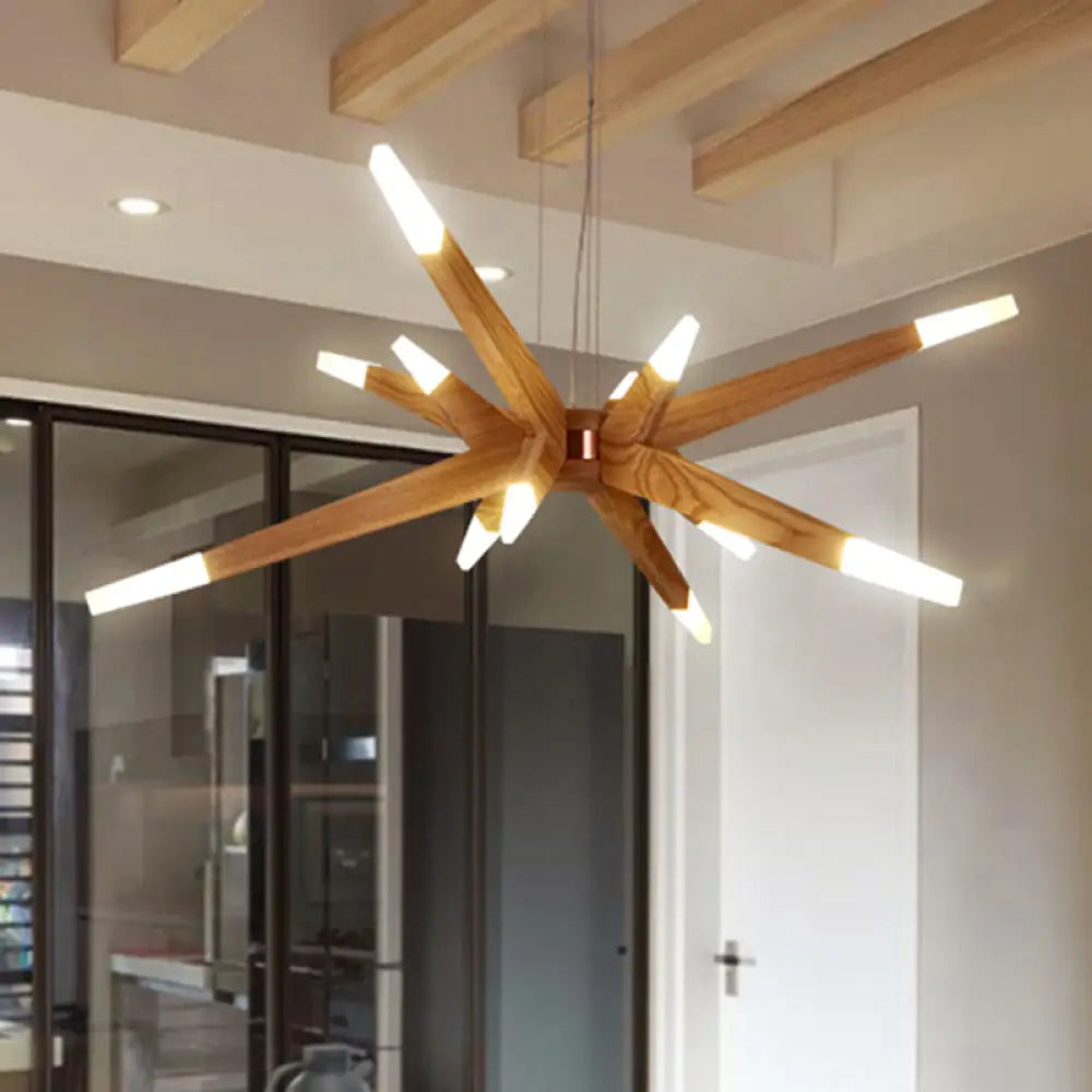 Contemporary Sputnik Chandelier Pendant Light 12 Lights Acrylic Led Hanging Ceiling With Wood Shade