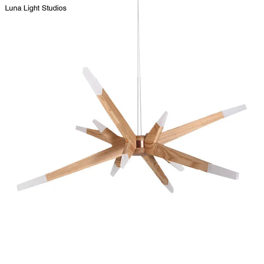 Contemporary Sputnik Chandelier Pendant Light 12 Lights Acrylic Led Hanging Ceiling With Wood Shade
