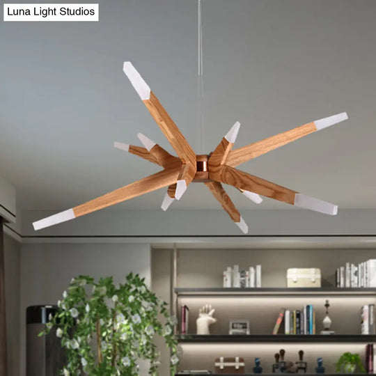 Contemporary Sputnik Chandelier Pendant Light 12 Lights Acrylic Led Hanging Ceiling With Wood Shade