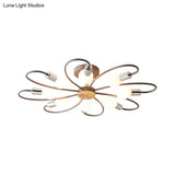 Contemporary Sputnik Semi Flush Lamp With Curved Arm - 3/6/8 Lights Grey/Green Metal Finish