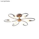 Contemporary Sputnik Semi Flush Lamp With Curved Arm - 3/6/8 Lights Grey/Green Metal Finish