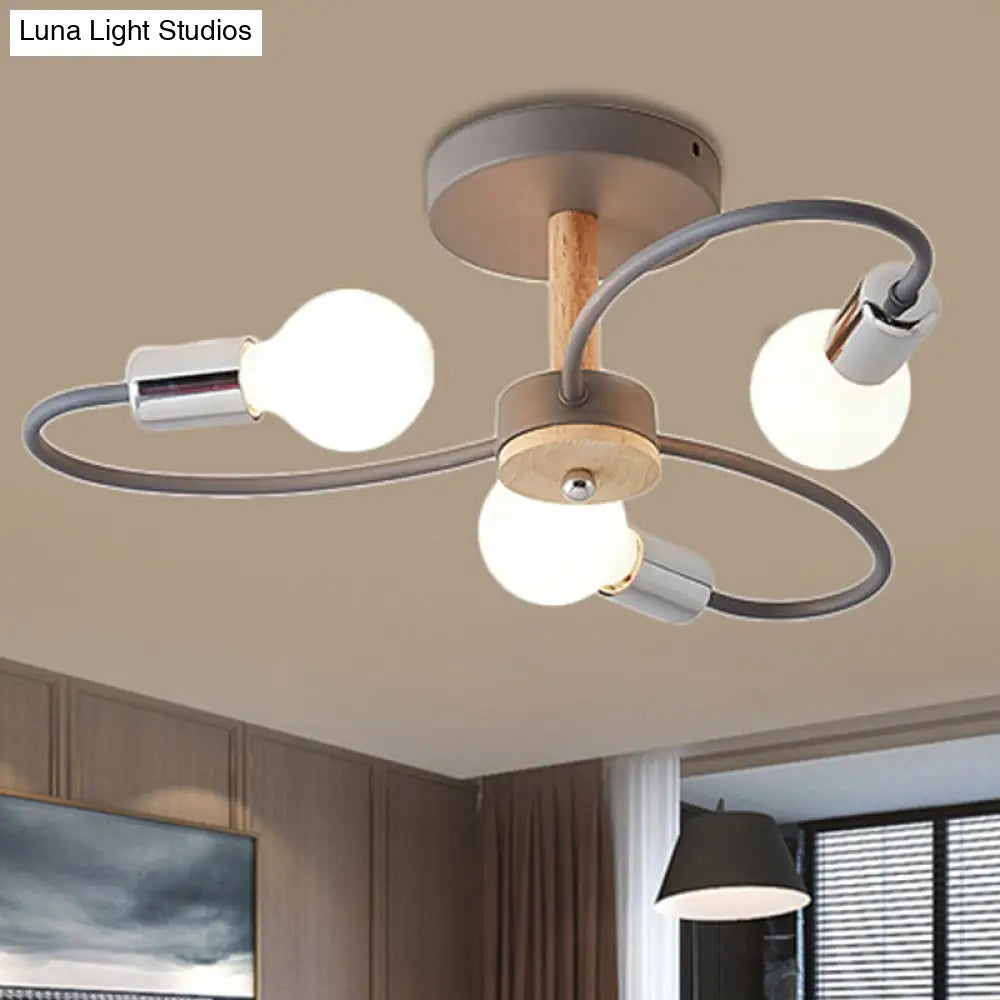 Contemporary Sputnik Semi Flush Lamp With Curved Arm - 3/6/8 Lights Grey/Green Metal Finish