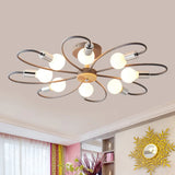Contemporary Sputnik Semi Flush Lamp With Curved Arm - 3/6/8 Lights Grey/Green Metal Finish 8 / Grey