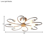Contemporary Sputnik Semi Flush Lamp With Curved Arm - 3/6/8 Lights Grey/Green Metal Finish