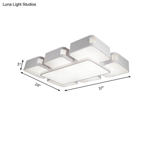 Contemporary Square Ceiling Mounted Led Pendant Light - 24’/37’ Wide Acrylic White Flush Mount
