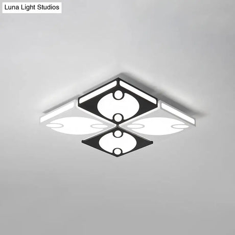 Contemporary Square Ceiling Mounted Light With Oval Pattern 19.5’/23.5’ W Led Flush Mount Lamp