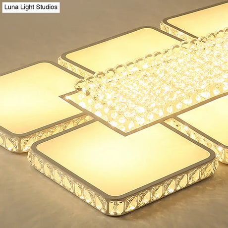 Contemporary Square Led Crystal Ceiling Light - White Or Warm Perfect For Living Rooms