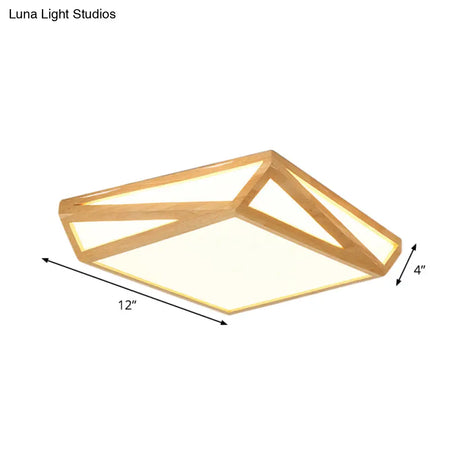 Contemporary Square Wood Ceiling Lamp - 12/18 Led Flush Mount Lighting In Beige With Warm/White