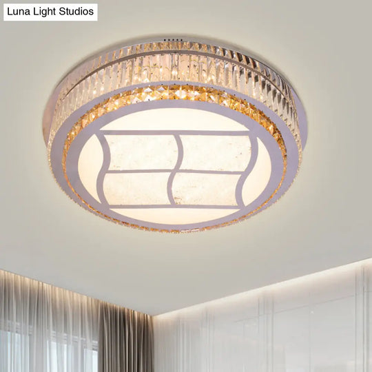 Contemporary Stainless-Steel Led Flush Mount Light Fixture With Crystal Blocks 19.5/31.5 Width