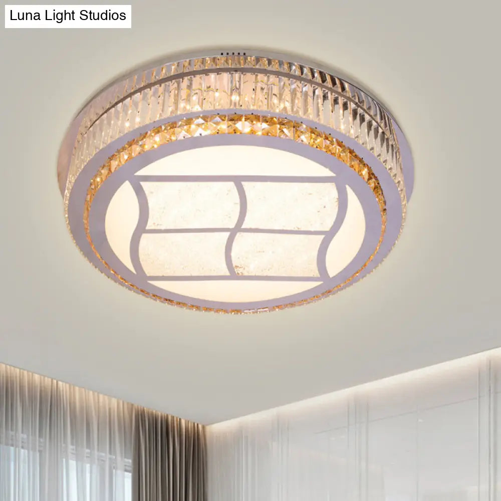Contemporary Stainless-Steel Led Flush Mount Light Fixture With Crystal Blocks 19.5’/31.5’ Width