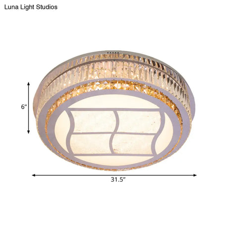 Contemporary Stainless-Steel Led Flush Mount Light Fixture With Crystal Blocks 19.5’/31.5’ Width