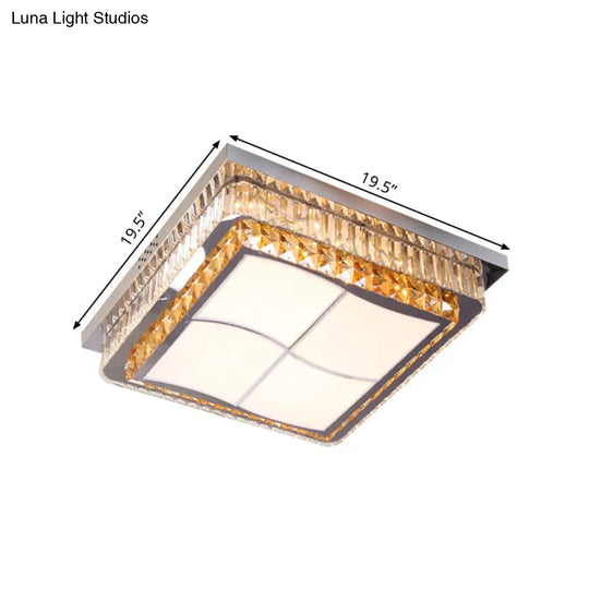 Contemporary Stainless-Steel Led Flush Mount Light Fixture With Crystal Blocks 19.5/31.5 Width