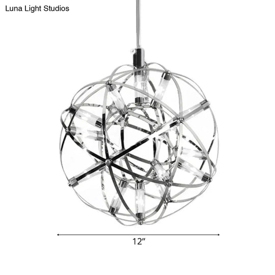 Contemporary Steel Firework Chandelier With Led Chrome Ceiling Lamp - Orbit Shade 8/12 Dia