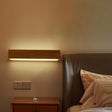 Contemporary Striped Wooden Bedroom Wall Sconce - Wide 1-Head Led Up/Down Light Fixture Beige