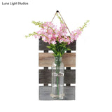 Contemporary Style Pink/Yellow Flower Wall Sconce With Clear Glass Bottle String Light For Cafes