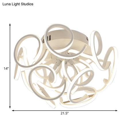 Contemporary Swirl Wave Semi - Flush Led Ceiling Light With 9/12 Lights In White Or Warm