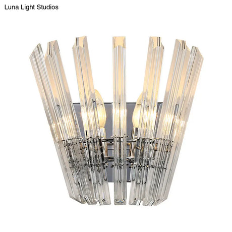Contemporary Tapered Wall Mount Light With Clear Crystal For Corridors - Chrome Finish 2 Bulbs