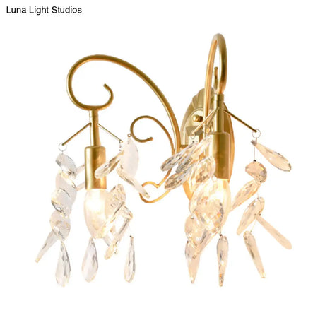 Contemporary Teardrop Crystal Wall Mount Light With 2 Brass Sconce Lights For Bedroom