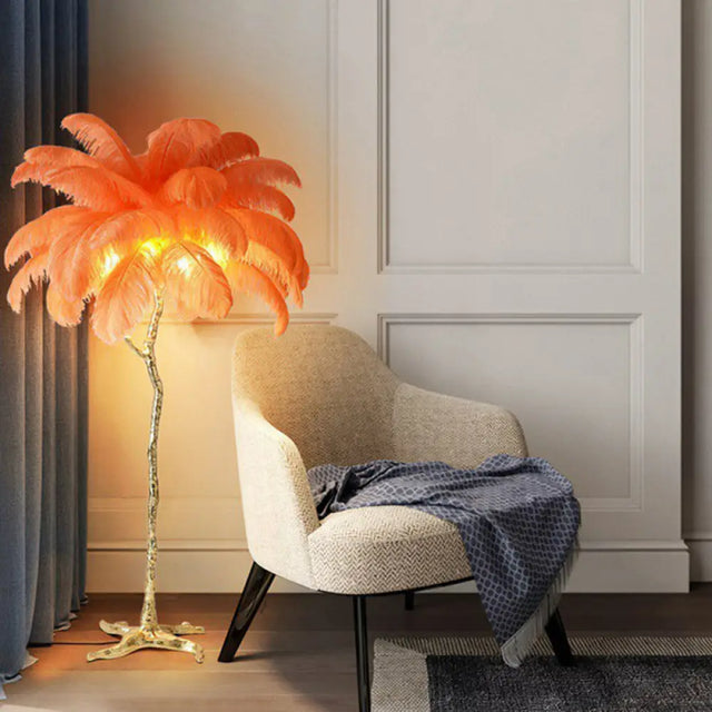 Contemporary Tree-Shape Stand Up Floor Light With 5 Feather Bulbs For Living Room