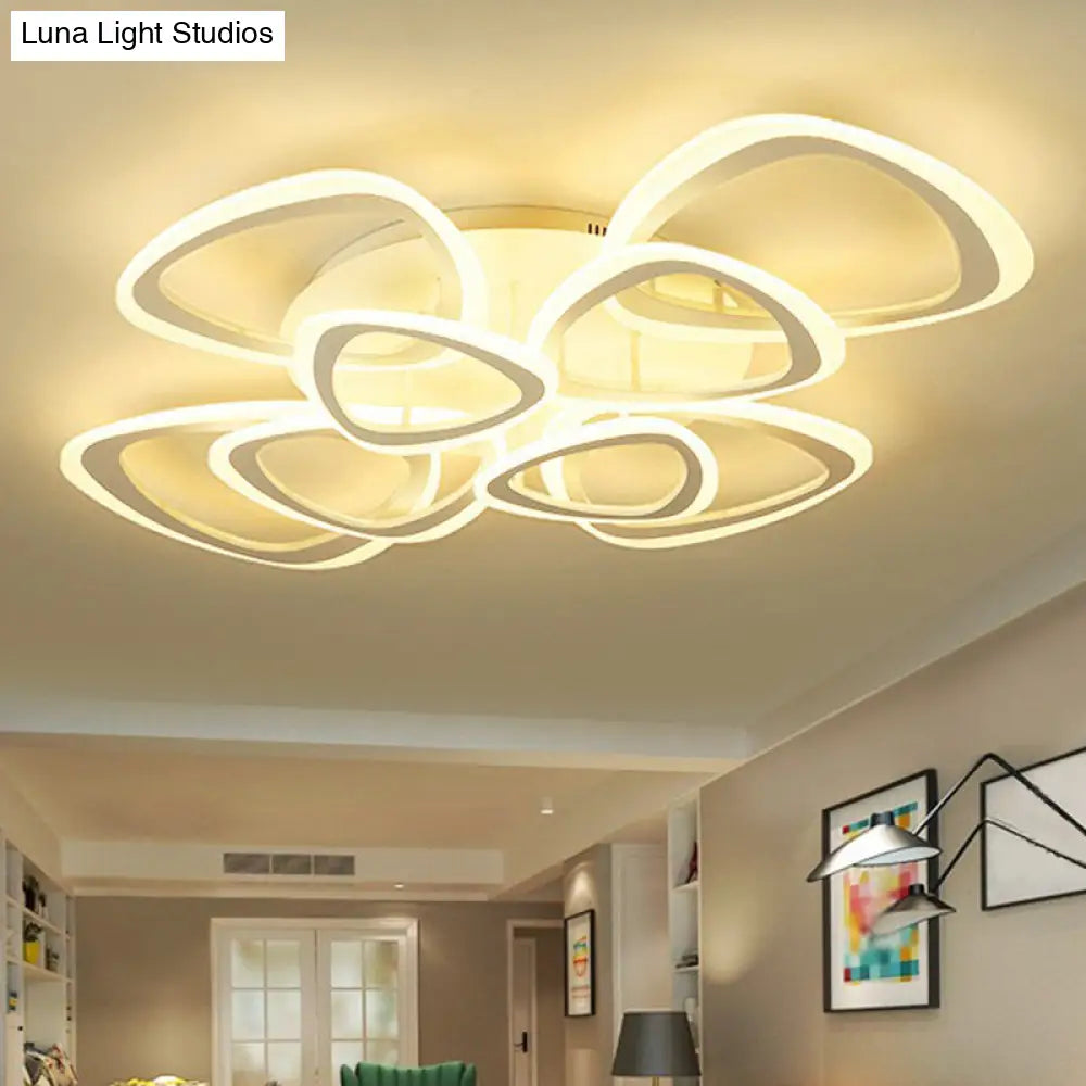 Contemporary Triangle Led Flush Mount Light For Living Room Ceiling In White Acrylic