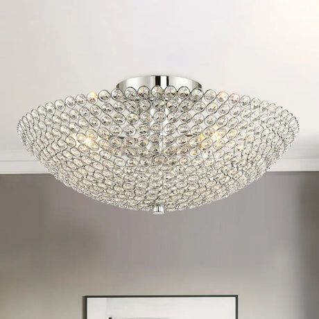 Contemporary Triple Light Chrome Flush Mount Ceiling With Clear K9 Crystal Bowl